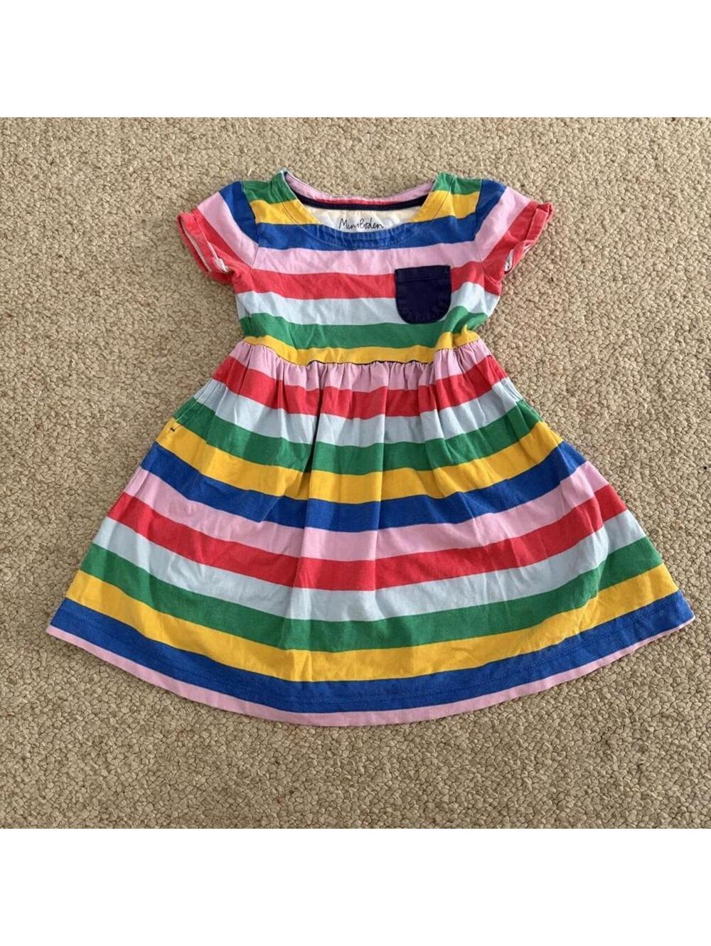 Mini Boden rainbow striped dress